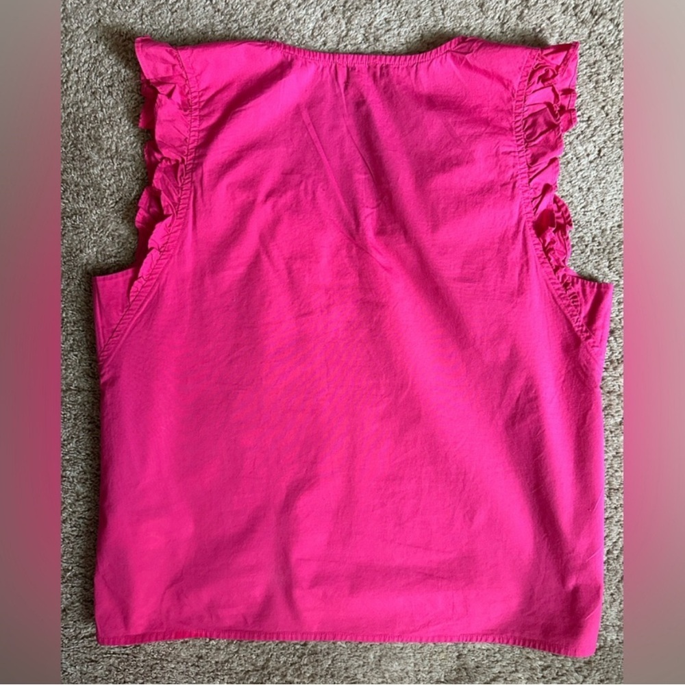 J.Crew Pink Ruffle Sleeve V-Neck Top Size M – Sleeveless Summer Blouse - Picture 3 of 4
